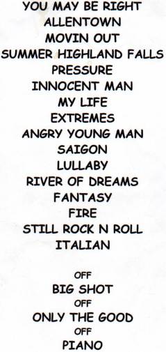Set list from Billy Joel concert, November 1998