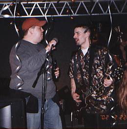 My friend Dave Eack singing with Jordan Cowen of the band Habitual at the Boondocks Bar & Grill in Britton, MI - February, 22, 2002