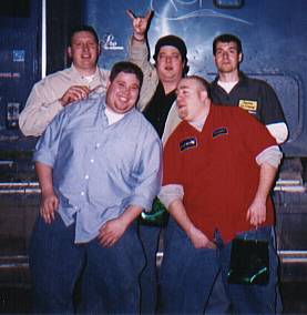 My friends Dave (blue shirt) and Scott (white shirt) and I with Detroit DJs Kramer (black hat) & Twitch (red shirt) - February 18, 2002 - Kramer & Twitch are the guys who got fired from their Dallas DJ jobs for starting a rumor that Britney Spears and Justin Timberlake died in a car accident