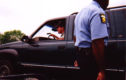 Ted driving up to Savage Hall for KISS Farewell Tour show in Toledo - May 9, 2000