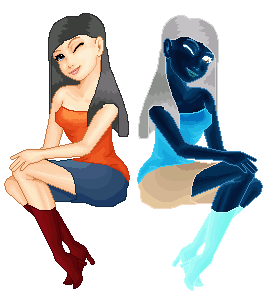 Basic idea is someone and thier alter ego. I just made one doll and inverted the colours on the other. God, I'm so lazy!--Izzy