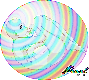 I know it looks rubbish, but there's a reason! A reeeeeeason! lol. Basically, I was born in June = Pearl. I was born naked = nakedness. The base is blue tinged now, blue symbolises peace, calm and purity (sometimes). The rainbow pearl = birthstone for June plus rainbow = all the colours of light = perfection. The font is Jane Austen, with her handwriting, = an embryo could become anything, the most talented author, musician, sportsperson etc.Yeah... that's the trip to the Department of Backstory.--Niz