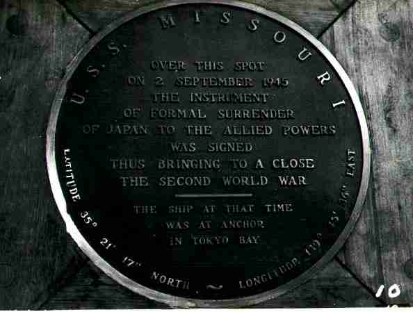 Surrender Plaque onboard the USS Missouri