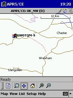 Showing APRS/CE mobile track drawn as GW0TQM-9 drove home