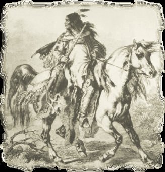 A link to On This Date In North American Indian History using an antique-looking, monochromatic picture of a Blackfoot warrior on horseback.