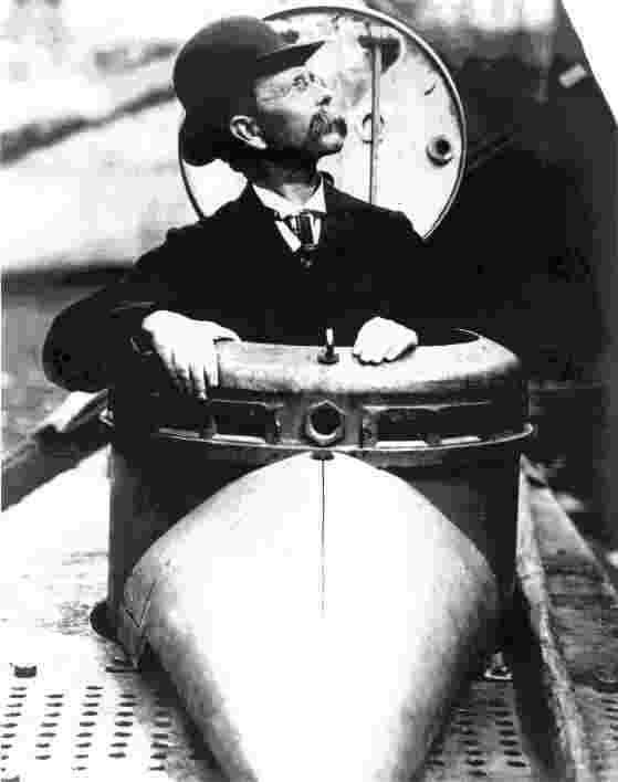 John Holland in the turret of the Holland VI