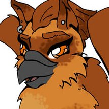 A brown and black gryphon bust.
