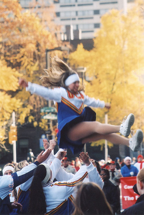 Cheerleading squad in action.