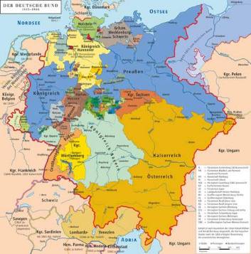 [Karte des Deutschen Bundes - rot umrandet]