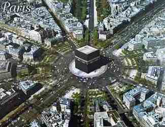 [Ein Blick in die nahe Zukunft von Paris: Alle Wege fhren zur Place d'toile mit der Kaabaa de Triomphe de l'Islam sur l'Europe]