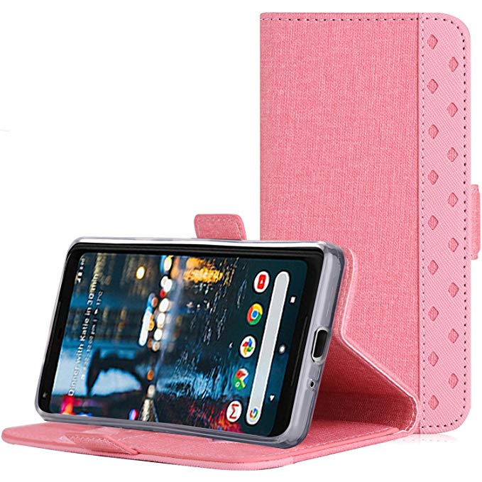 Google Pixel 2 Case, ProCase Folio Folding Wallet Case Flip Cover Protective Case for Google Pixel 2 (2017 Release), With Card Slots Cash Clip and Kickstand -Pink