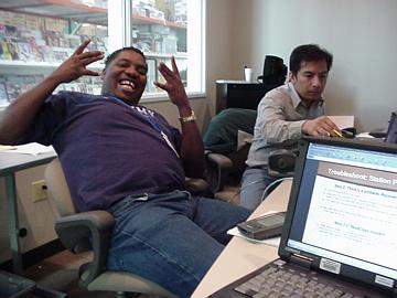 A co worker and me configuring MFD's and Laptops at Homegrocer.com