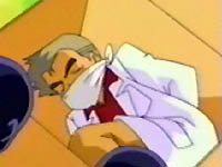 Professor Oak in a box and Ash pointed at gunpoint