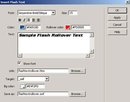 Insert Flash Text Window