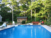 Pool length to hot tub and Pool House