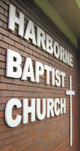 Harborne Baptist Church sign outside the church