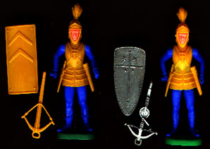 Yellow & Blue Soldiers with Feather in Helmet