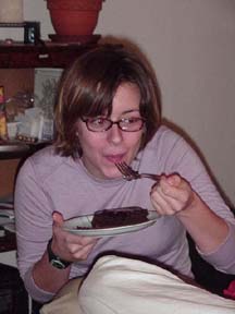 Aminda eats cake. 