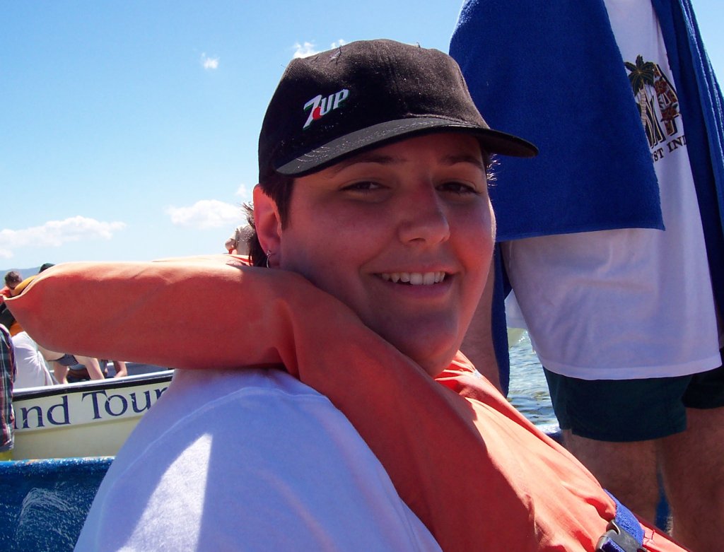 Nic on the boat to Paradise! Snorkling!