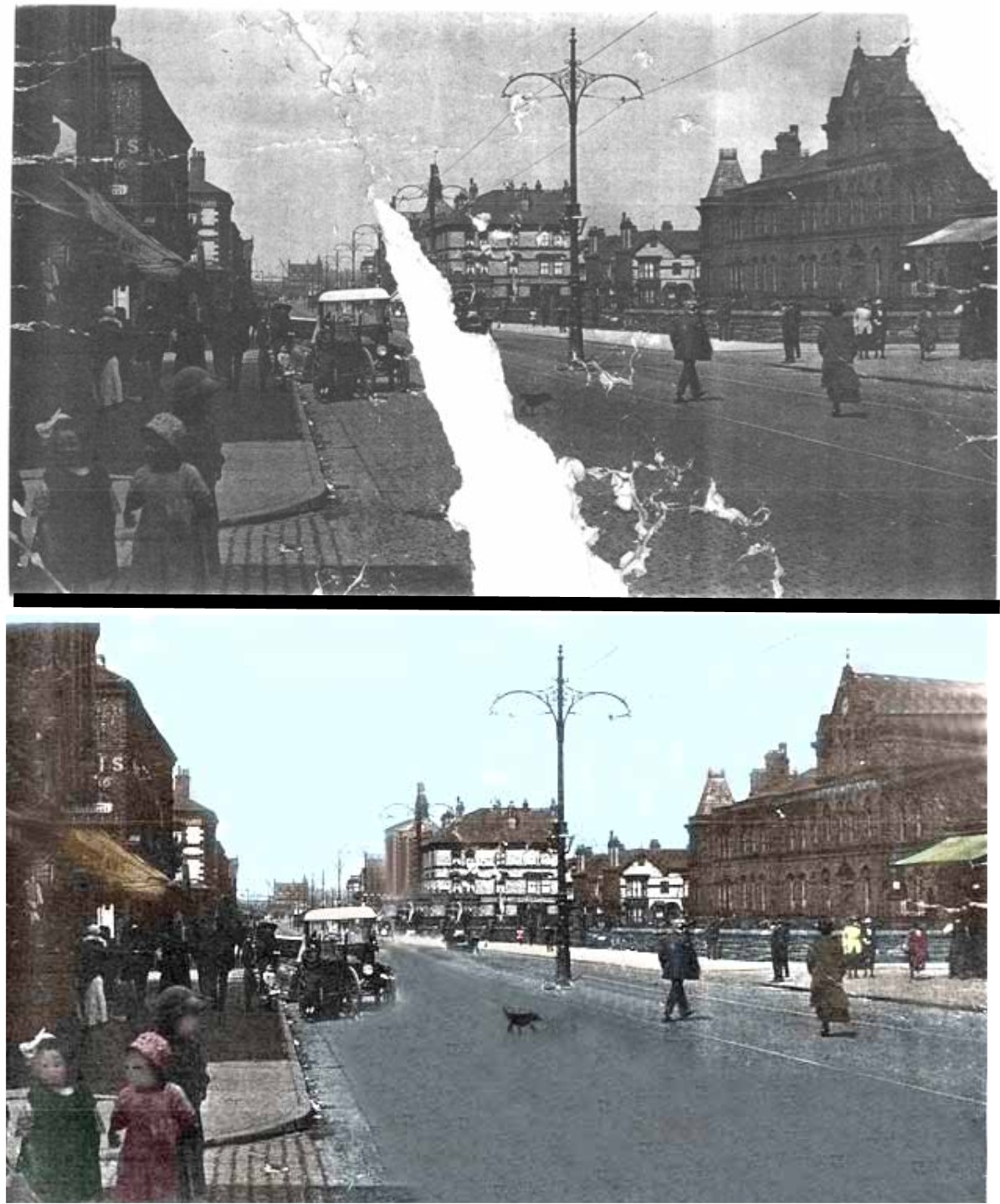 French Village Picture scanned and restored