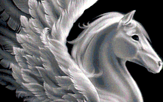 Pegasus, closeup, white horse with wings.