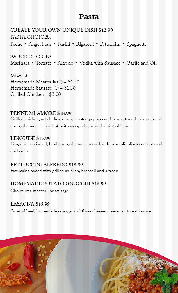Pasta Amore Menu
