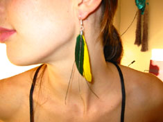 Yellow and Green Feather Earrings