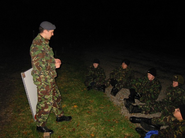 FS Cooksey briefing cadets on the night exercise