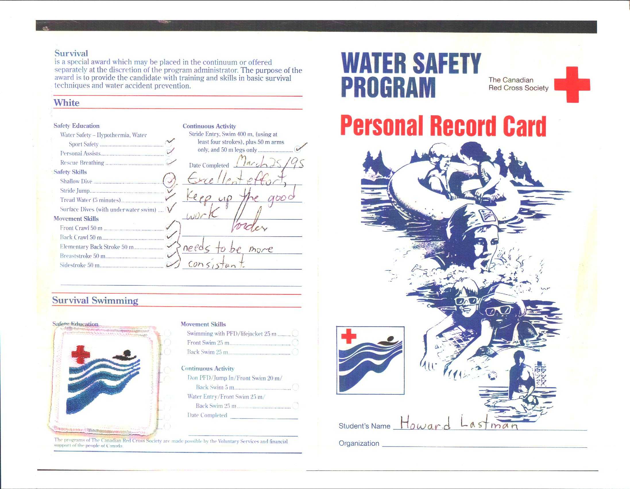 This is a scanned image of my White Badge from the Red Cross Swimming Program