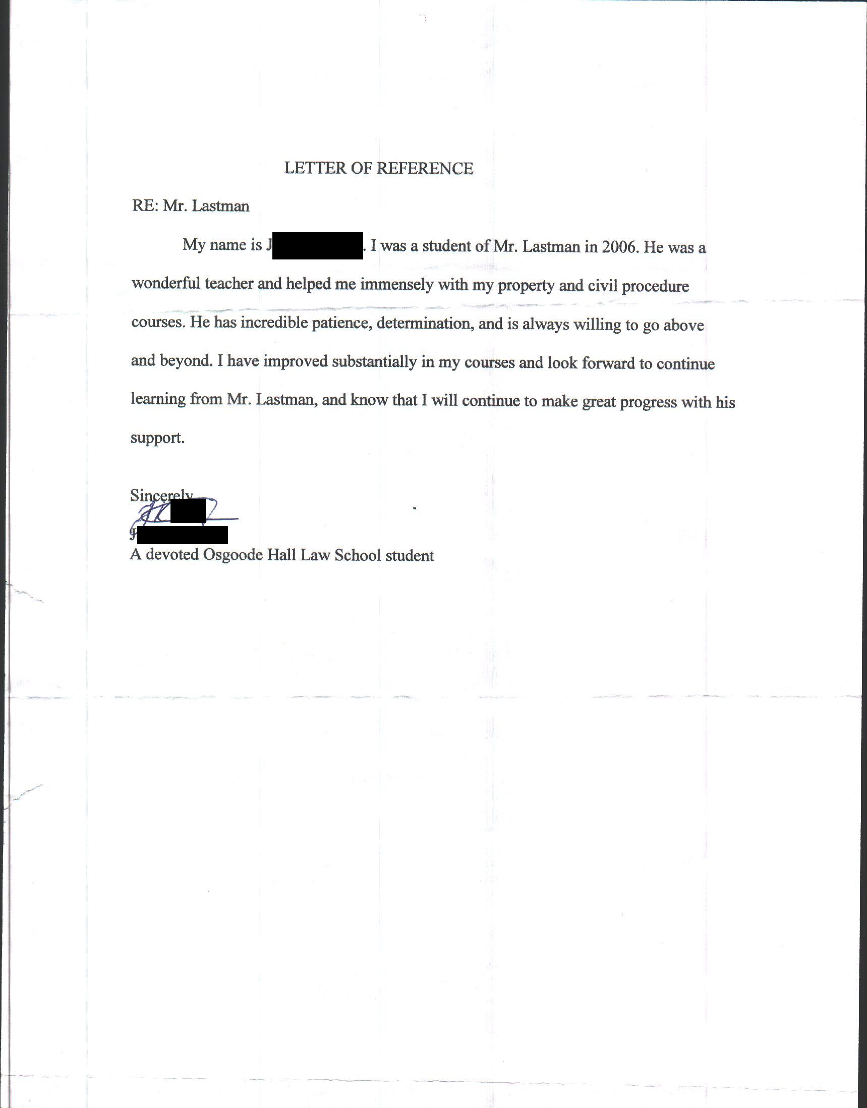 This is a scanned image of another client testimonial with the client's name removed to preserve confidentiality
