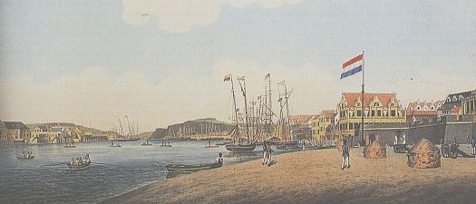 Zicht op de haven van Cura�ao rond 1830