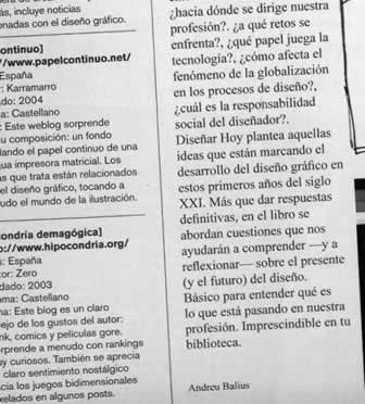 Notas de Diseño Gráfico, Isopixel.net, Papel Contínuo.net e Hipocondría.org en las reseñas del Revista de Diseño GRRR de Barcelona España.