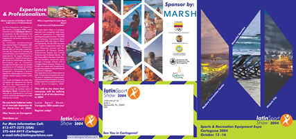 Cara externa, Brochure (plegable) de LatinSport Show 2004; Dise&aacute;ado por Hernando Angel Madrid, Dise&aacute;ador Gr&aacute;fico Universidad Nacional de Colombia