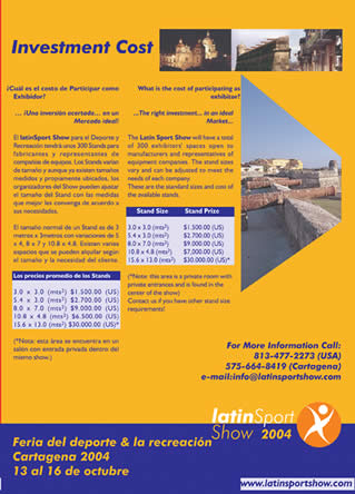 Página 4 Brochure(plegable) de LatinSport Show 2004; Diseáado por Hernando Angel Madrid, Diseáador Gráfico, Universidad Nacional de Colombia
