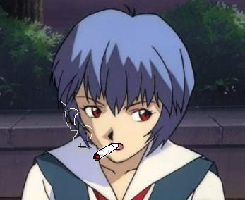 Ayanami en la placita fum&aacute;ndose un cigarro con los chicos en onda