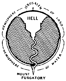 A map of the earth showing Hell and Purgatory