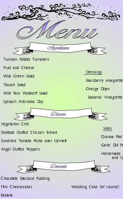 the wedding menu
