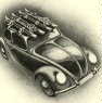 This picture shows the 
confortable accommodation of sports devices on the KdF-Wagen's roof.