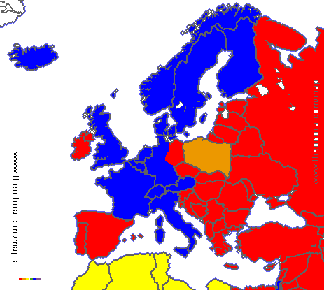 Europe after the Second World War, , map of political systems