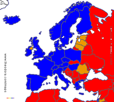 Europe after the fall of Soviet Union, map of political systems