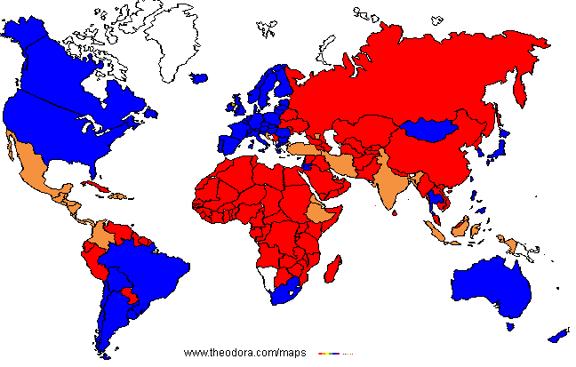 World in 1997, map of political systems