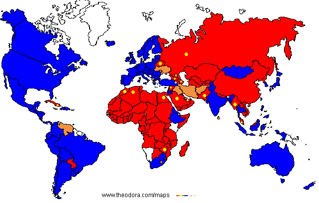 World today (middle of 2003), map of political systems