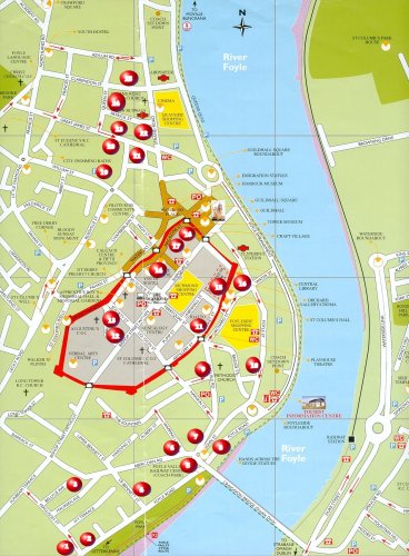 This is a map outlining the location of shirt factories past and present.