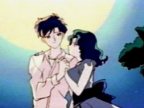 Haruka and Michiru hugging in front of moon