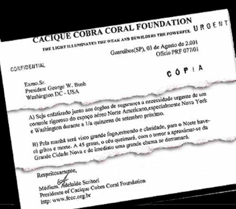 carta da vidente Adelaide Scritori aos EUA em 3/8/2001