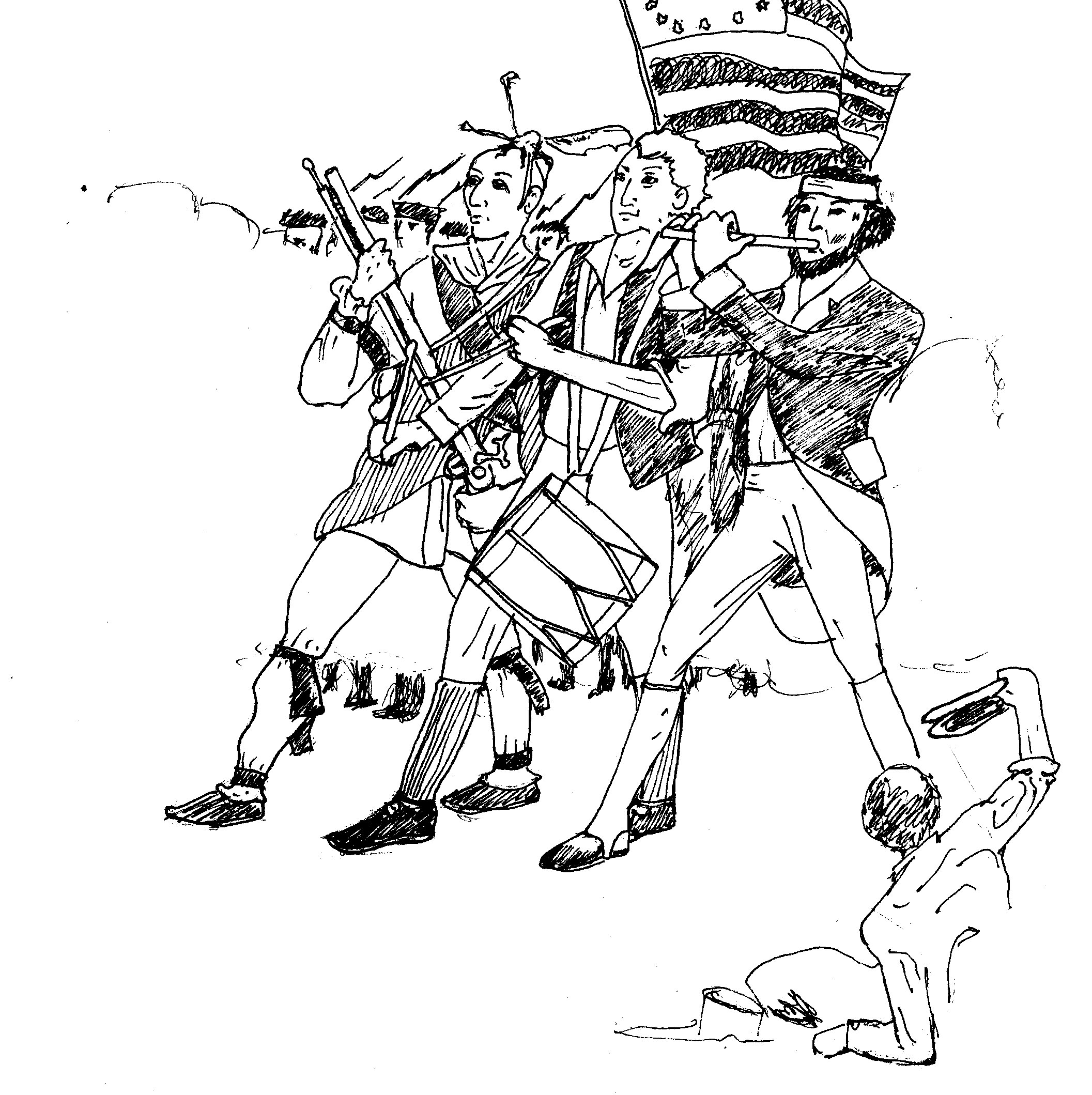 Illustration of Mohegan with other revolutionary soldiers