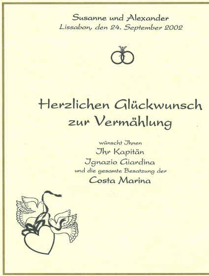 Hochzeitsmen� - Gl�ckw�nsche Kapit�n