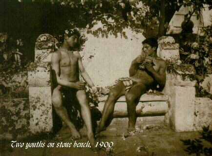 Two youths on a stone bench, 1900