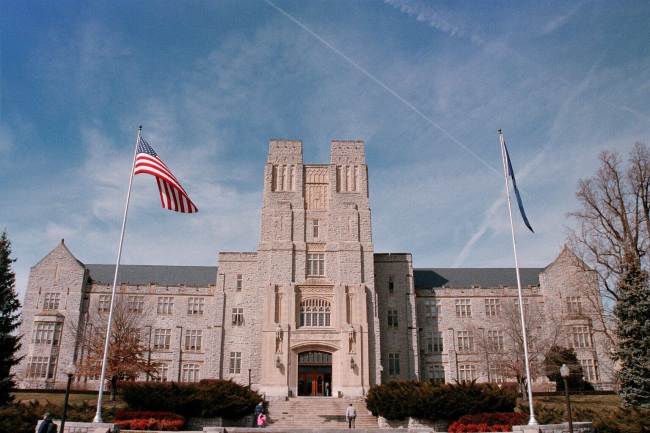 Burruss Hall, the main administrative building on campus