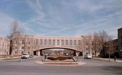 Torgerson Bridge, connecting Torgerson Hall on the left to the Library on the right